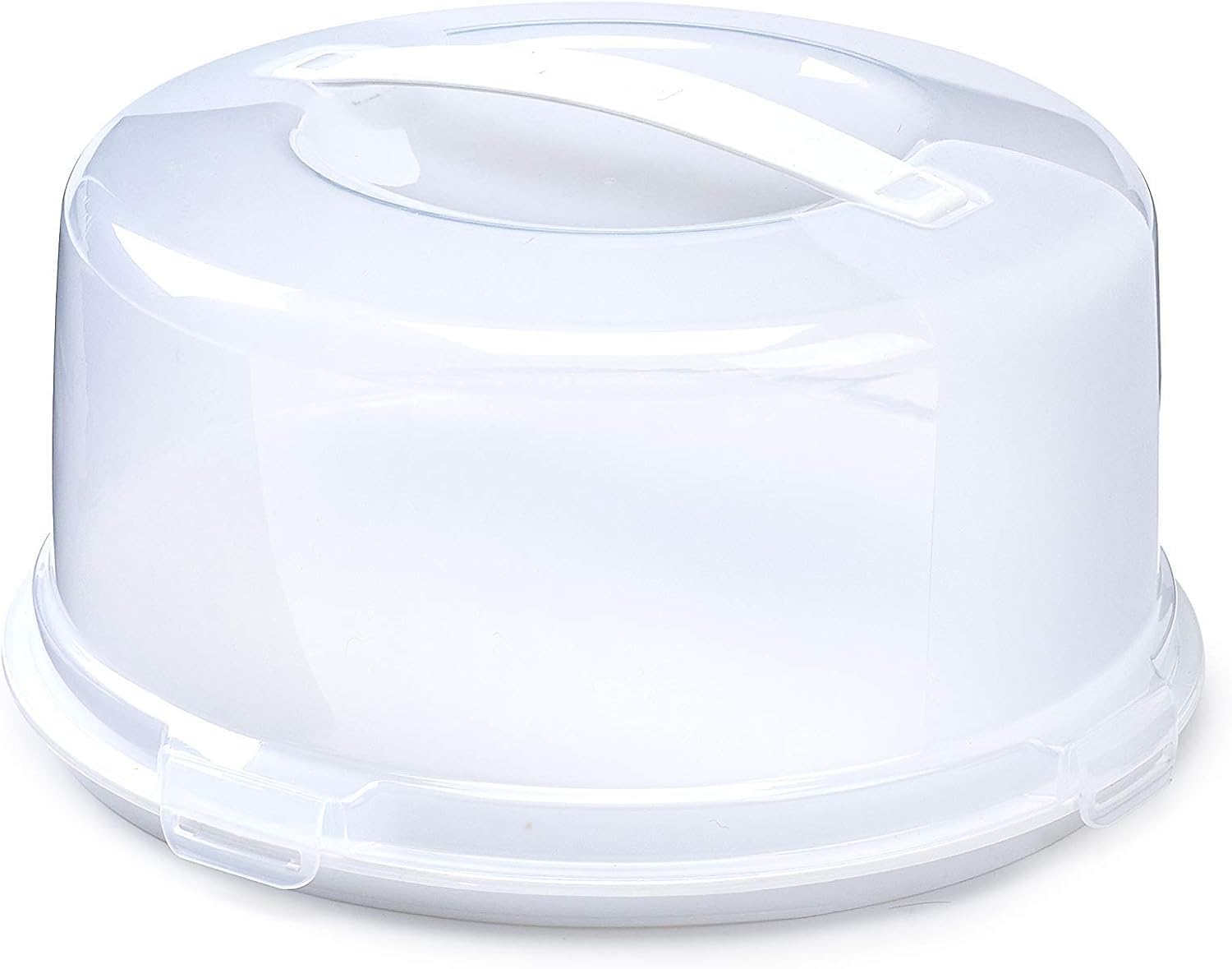 Plastic White Cake Box with Locking Clips, Handle and Flip Base for Serving Holds Cakes Up to 30cm (1, Round)