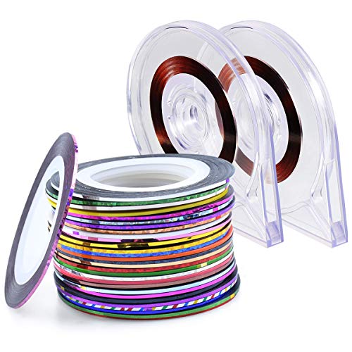Nail Tape 30 Colors Narrow Line Striping Tape for Nail Art Decoration Crafting Projects Thin Stickers with 2 Dispensers