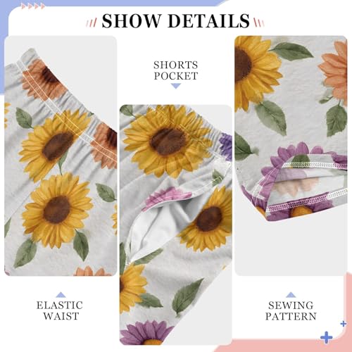 Pajama Pants Lounge Sleep PJ Bottoms Sleepwear Elastic Waist Drawstring S Sunflower Flower4