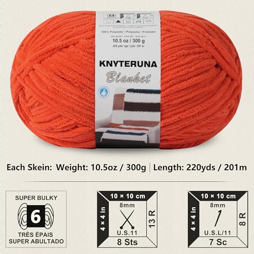 Image of #6 Super Bulky Blanket Yarn for Crocheting - 4 Skeins(Each 10.5oz /300g, 220yds /201m), Chunky Chenille Thick Plush Big Soft Yarn for Crocheting Knitting Blankets, Solar Orange