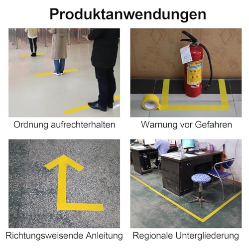 BOMEI PACK 100mmx33m Warnklebeband Gelb Warnband Gefahr Warnung PVC Für Bodenkennzeichnungen