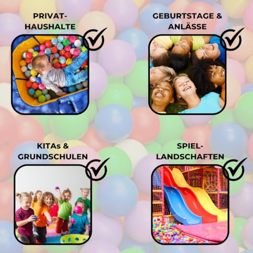 EKNA Spielbälle Ø 5,5cm - Bällebad Bälle 200 Stück - Bunte Auswahl für Bällebad-Pool - Plastikbälle Baby-Bälle Farben Hellgrün Hellblau Gelb Rosa Weiß Lila