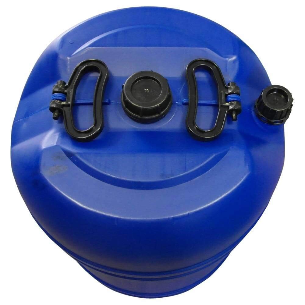 Fusto in plastica (HDPE) cilindrico, capacità 60 Lt, Mis. Ø 476 x 640 H mm, omologato ADR/ONU per liquidi, con tappi a vite (inclusi), colore blu