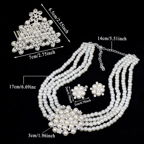 Horolam 6PCS Holly Golightly Accessories, 60s Retro Accessories for Women Pearl Necklace Earrings Holder Gloves Sunglasses - Image 2