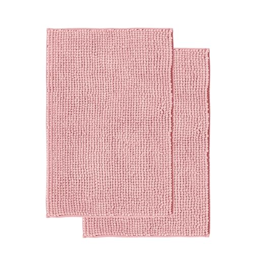 Decomira Non-Slip Chenille Bath Mat, Pink, 50 x 80 cm (2 pieces)