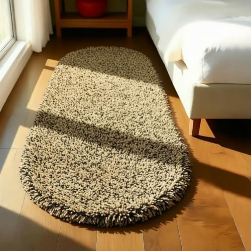 Image of Fluffy Silky Micro Fiber Polyster Carpet /Runner for Bedroom, Study Room, Playing Room, Guest Room ETC. 2x5 Feet, (Beige and Black Mix)