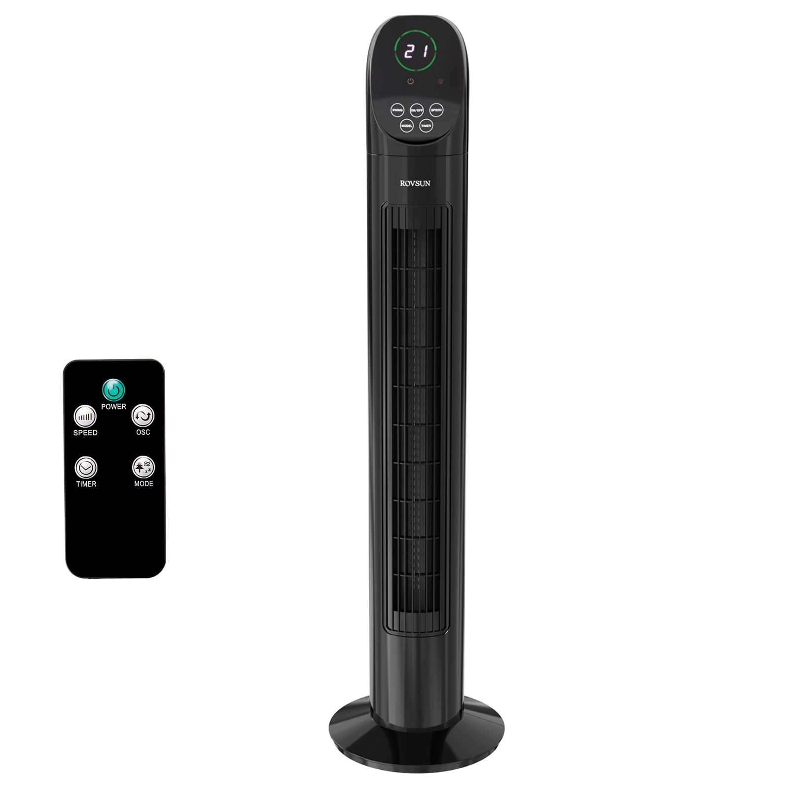 ROVSUN Ventilateur Colonne Silencieux, Ventilateur Tour 34'' (87cm), 35dB, Télécommande, Écran Tactile, Oscillation 90°, 3 Vitesses, 3 Modes, Minuterie 9H, 50W, Noir, Idéal pour Chambre, Salon, Bureau
