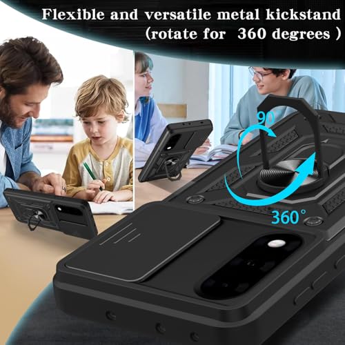 Image of Spazy Case OnePlus Nord 5 Back Cover | Heavy Duty Hybrid Case with 360 Degree Rotating Finger Ring Holder + Slider Shutter Camera Protection Case for OnePlus Nord 5 - Black