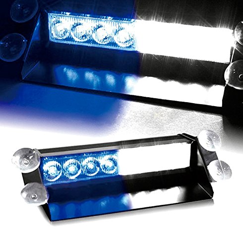 Hehemm - lampe stroboscopique d'avertissement d'urgence 8 LED pour pare-brise de voiture gyrophare (blanc bleu) Cover