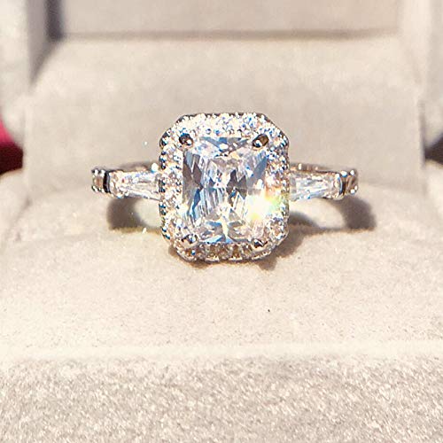 18K White Gold Cushion Cut 3ct CZ Solitaire Engagement Ring Women's Ring 925 Sterling Silver Square Cubic Zirconia Engagement Ring (8)4