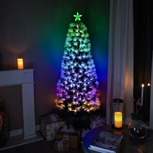Green Fibre Optic Christmas Tree with Remote Control and Multi Coloured Fibre Optic Lights 4FT-7FT (4FT)