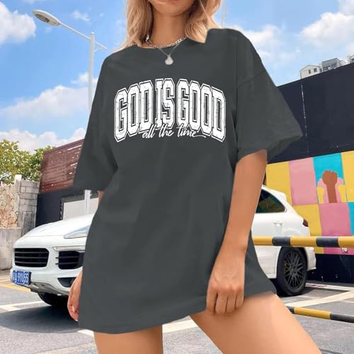 Image of Christian T Shirts for Women God is Good Shirt Oversized Jesus Religious Faith Inspirational Tshirts Bible Verse Tops