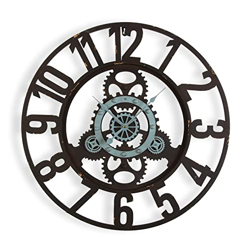 Versa London Horloge Murale pour la Cuisine, le Salon, la Salle à Manger ou la Chambre. Pendule Murale, Dimensions (H x l x L) 60 x 4,5 x 60 cm, Métal, Couleur Noir et bleu