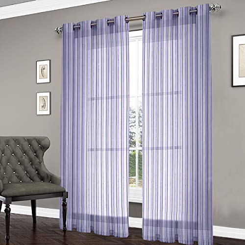 Image of Home Candy Exquisite Collection Striped 2 Piece Eyelet Polyester Long Door Curtain - 9ft, Brown