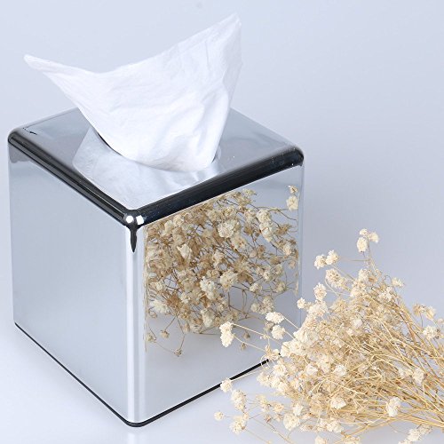 CROWNSTARQI Cube Miroir carré Boîte à mouchoirs Housse Support Kleenex Support pour Serviettes de Table de Salle de Bain Organiseur avec Support en Acier Inoxydable Finition…