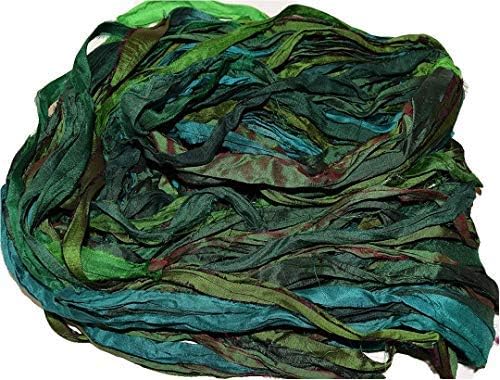Sari Silk Recycling Yarn - 100g Green Olive Bulky Ribbon Yarn