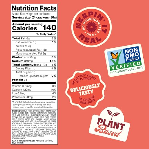Image of Back to Nature Hot & Spicy Cheezy Crackers Squares, Plant Based Snack, 1pk | No Dairy Added Cheese Cracker Squares, Plant Based, Non GMO No High Fructose Corn Syrup No Artificials, Wholesome Snacks 5oz