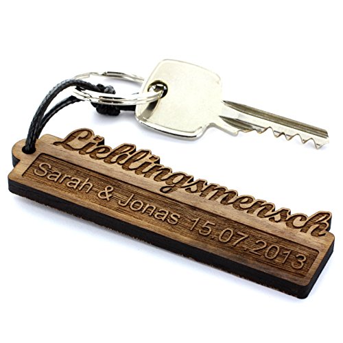 Preisvergleich Produktbild Lieblingsmensch Gravur Schlüsselanhänger aus Holz - Modell: Schriftzug