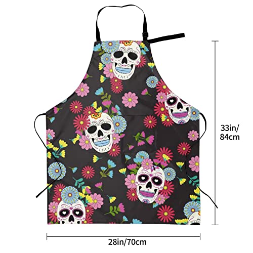 Tablier Calavera mexicain imperméable et durable avec double poche frontale ajustable