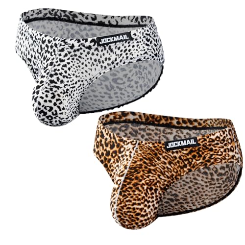 JOCKMAIL 2PCS/Pack Men's Leopard Print Underwear Briefs Sexy Comfort Soft Stretch Classic Fit Serpentine Briefs