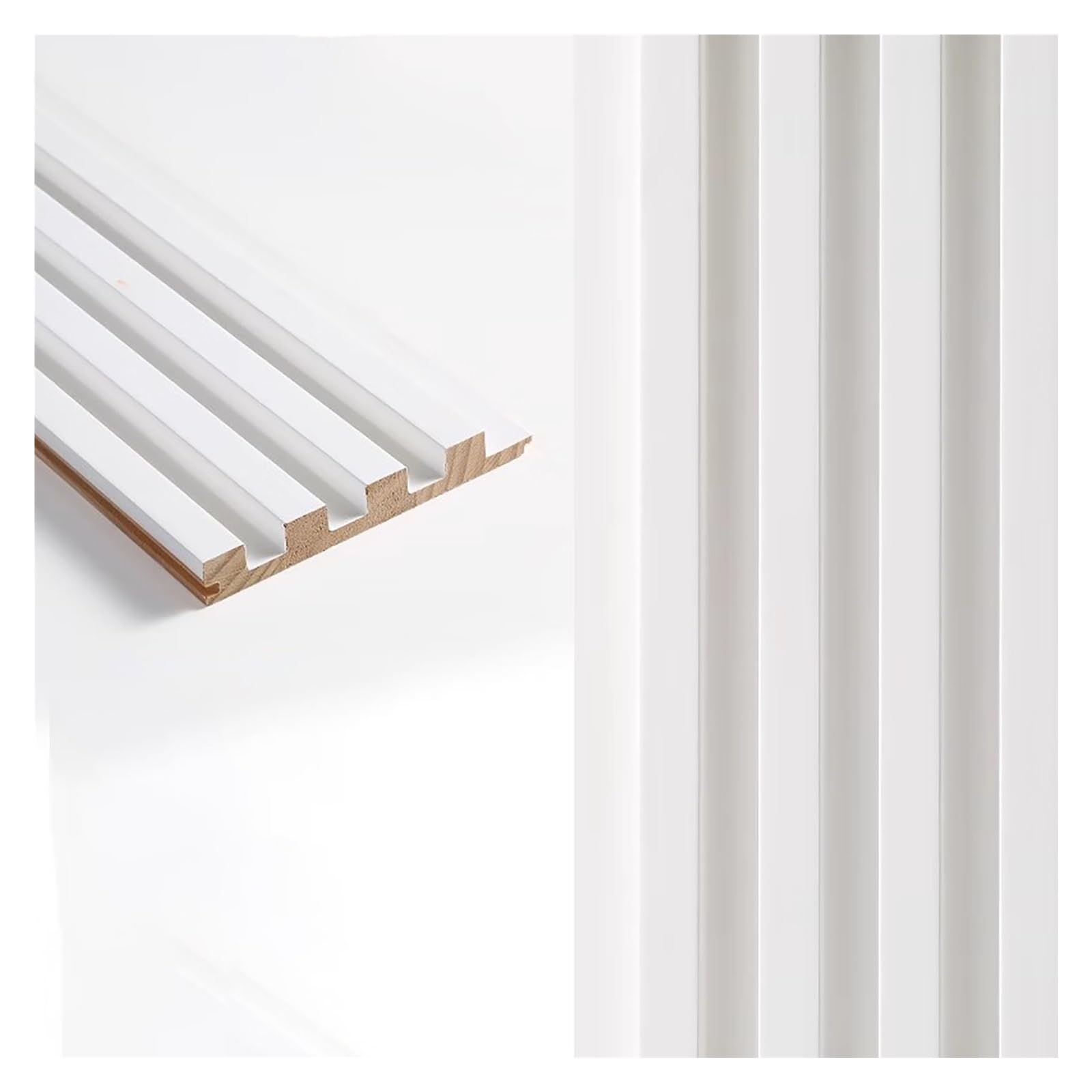 Paneles de Pared Modernos de Listones de Madera Blanca (Paquete de 4), Textura Acanalada 3D, para Interiores y Salas de Estar, con Rejilla (#5, 240 cm/7,87 pies)