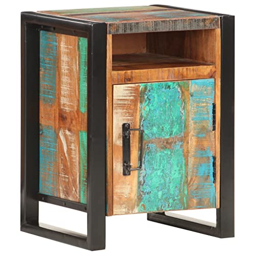 SKM Mesita de Noche de Madera Maciza reciclada 40x35x55 cm,Mobiliario,Mesas,Mesitas de Noche,Marrón,13.55 kg,321568