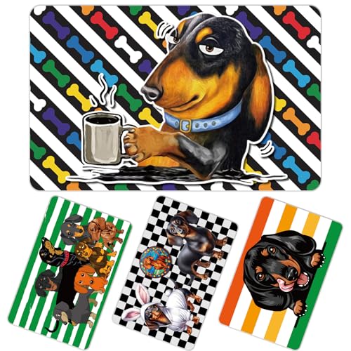 AFRITEE 4 Pcs Credit Card Skin Cover, Black Dachshund Card Covers for Debit Cards, Funny Personalized Waterproof Card Stickers Cover Skin DIY Key Transportation Decoration