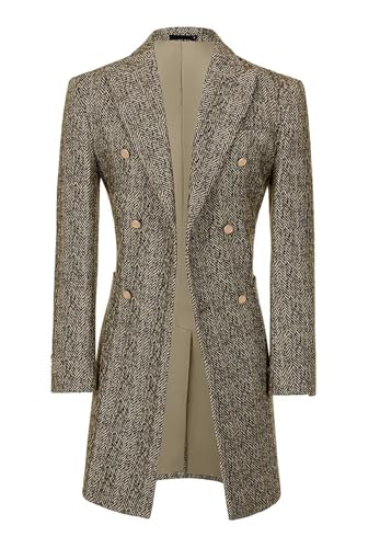 Fxzpiodi Mens Trench Coats Wools Herringbone Tweed Winter Long Jacket Blazer Men Lapel Collar Peacoat for Prom Business Party3