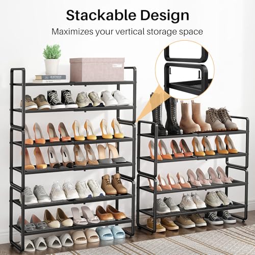 Image of SNTD Shoe Rack - Expandable Shoe Organizer for Closet, Adjustable Metal Shoe Shelf Storage, Stackable Long Shoe Stand Holder for Garage, Entryway, Door Entrance (Black, 4-Tier)