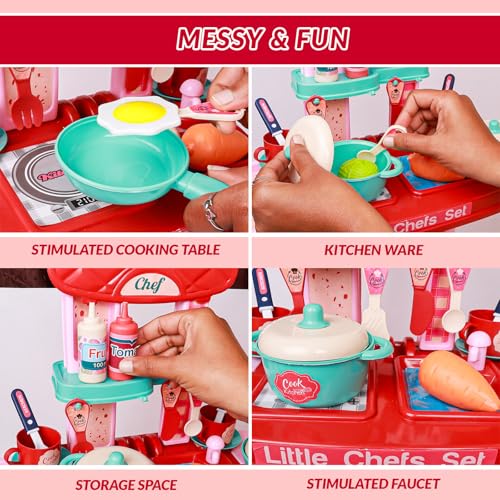 Image of PUREjoy 3in1 Plastic Pretend Play Portable 28 pcs Kitchen Set for Girls and Boys