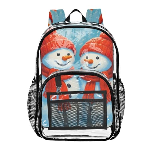 Clear Backpack for Women Cheerful Snowmen Red Hats Kids Girls Backpack Boys See through Approved Bag