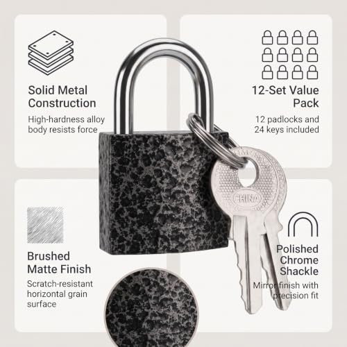 Image of 12 Pcs Mini Suitcase Locks with Different Keys Small Keyed Padlocks(Black) | Toolbox Backpack Boxes Travel Bags Locker Locks