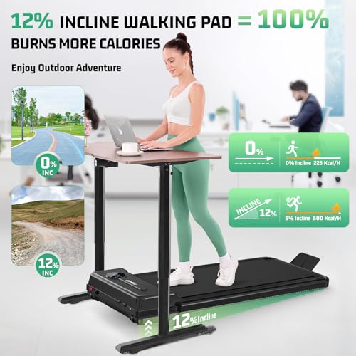 Image of FUNMILY Walking Pad Treadmill with Incline, Foldable Treadmills for Home Office, Portable Walking Pad 300lbs Capacity, Remote Control, Led Touch Screen, 2s Folding Treadmill
