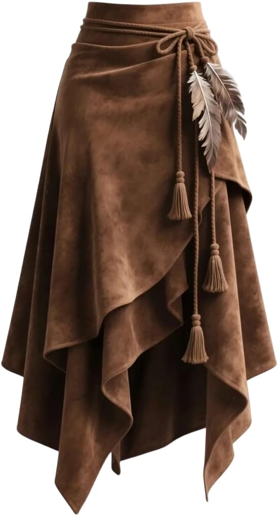 Women's Retro Solid Color Suede Irregular Strappy Multi-Layer Skirt