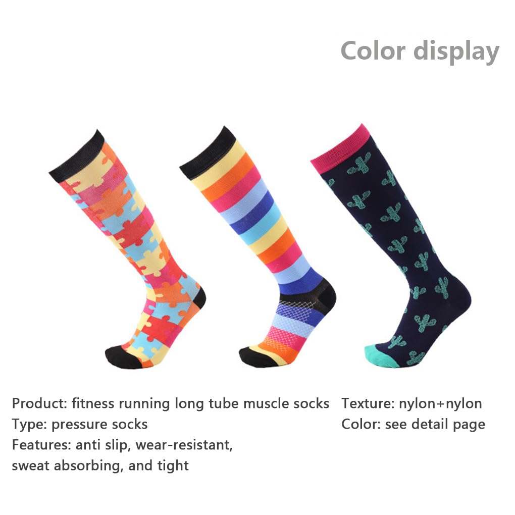 Calcetines de compresión para mujeres y hombres, para correr, ciclismo, protectores de pantorrillas, rompecabezas deportivos, estampado de flores de cactus, calcetines a presión, rompecabezas/L/XL