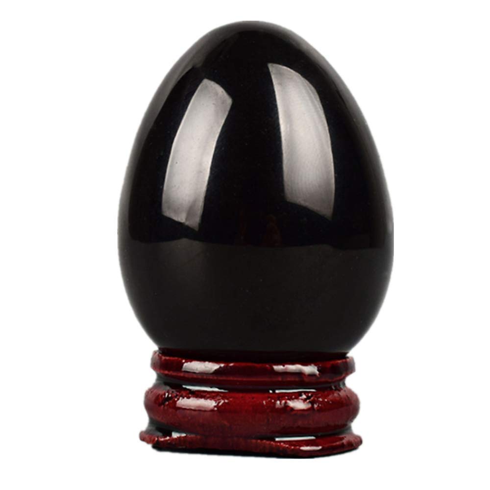 Aitelei Obsidian Natural Gemstone Carved Eggs Chakra Healing Crystal Reiki Crafts Eggs Sculpture Stone Crystal Quartz Figurine With Wood Stand For Home Decoration