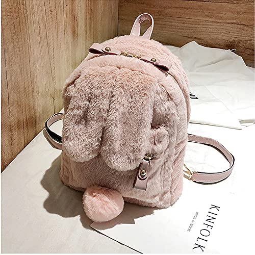 Image of Women Cute Rabbit Ears Backpack Fluffy Shoulder Bag School Bag Satchel