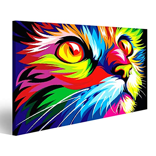Bild Bilder auf Leinwand Bunte Katze Banksy Moderne Kunst Abstrakt Wandbild, Poster, Leinwandbild JZN