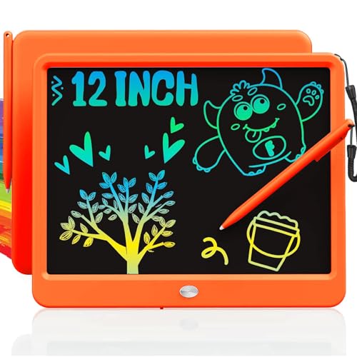 Image of TEKFUN 12 Inch LCD Writing Tablet for Kids, Coloring Drawing Pad, Mess Free Doodle Board, Airplane Travel Toys for Boys and Toddlers, Road Trip Essentials, Gifts for 3-8 Year Old Girls (Orange)