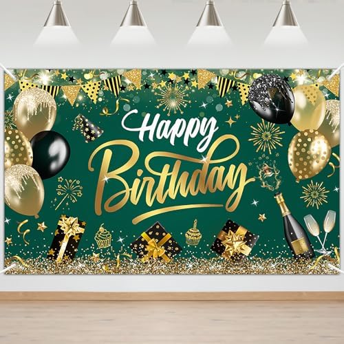 Mocsicka Green Birthday Banner Green Gold Glitter Balloons Birthd...