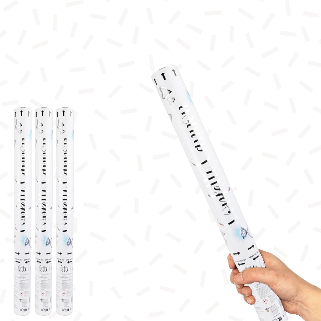 White Paper Biodegradable Large Confetti Cannon 50cm β Pack of 3 β Party Poppers Environment Friendly Confetti Popper Shooter for Weddings, Parties, Celebrations & Events