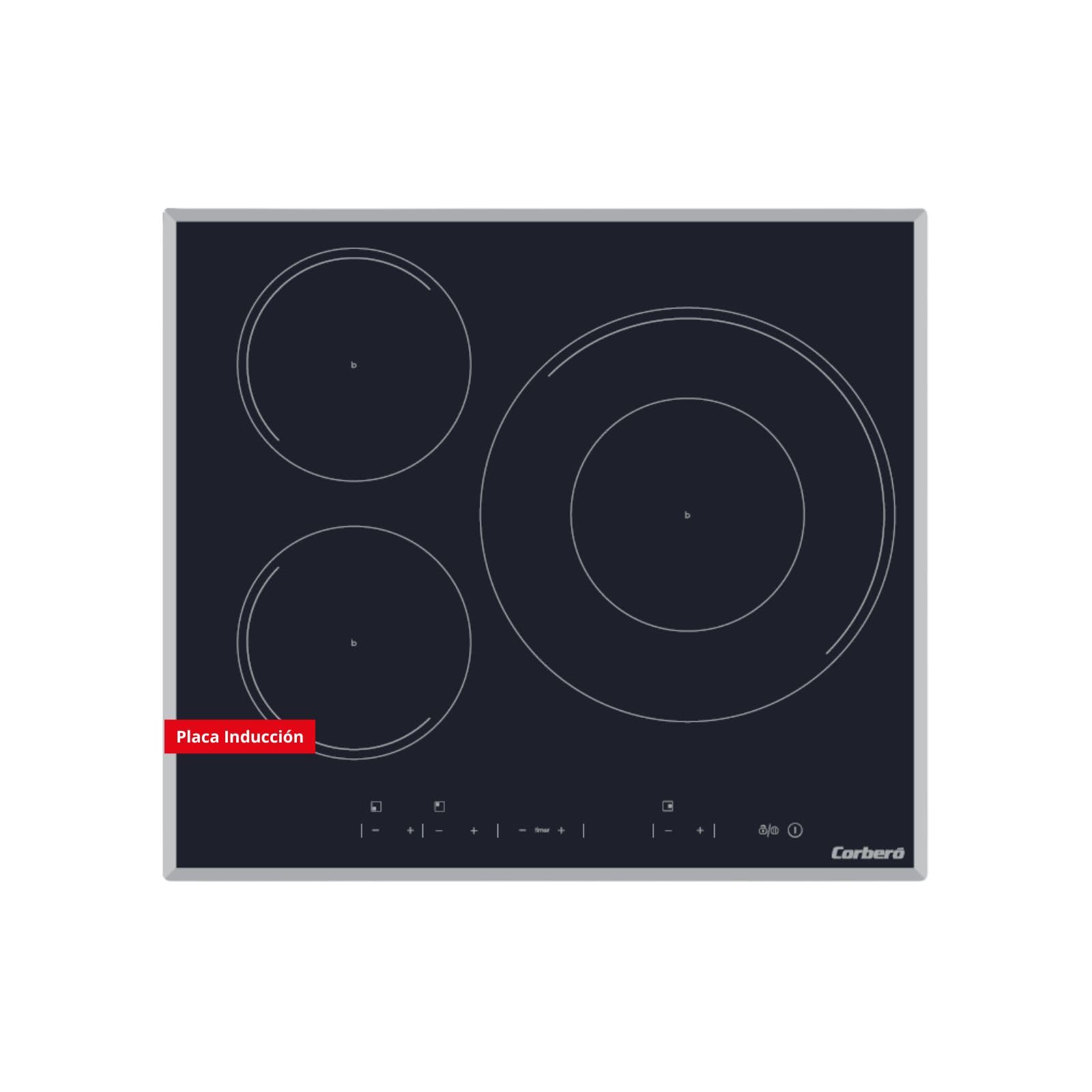 Corberó – Induction Plate 3 Zones | CCIM3FBS324 | Power 7400 W | Touch Control | 3 Boosters | Large Area 32 Cm | Beveled Edges | Pause Function | Timer 99 min | Automatic Disconnection