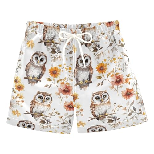 Cartoon Cute Owls White Boys Swim Shorts Quick Dry Boys Beach Volleyball Kids Swimwears Summer Holiday 2T