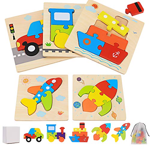 3 Puzzle In Legno Per Bambini - Veicoli - Gioco Educativo 3+ Anni - Marca A To Z