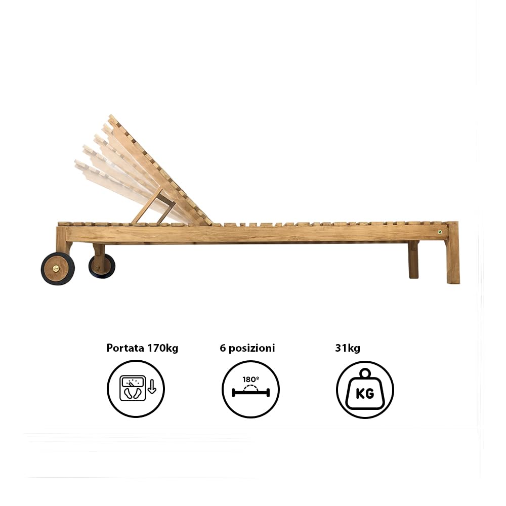 Lettino Prendisole con Schienale Regolabile in Legno Teak Elafonisi (Elafonisi)
