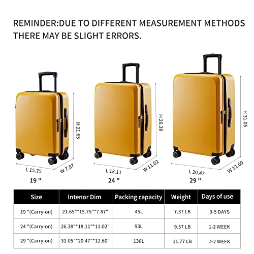 Image of Verage Luxe Freeland 68 cms Yellow Check-in Hardsided Trolley Bags for Travel, Expandable Hardshell Suitcase with Spinner Wheels, TSA Approved Lock Luggage (Medium-Check-in 24 inch)