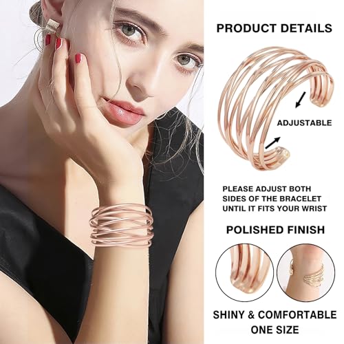 Selfwimg Rose Gold Cuff Bangle Bracelet For Women Trendy Multi-Layer Wire Warp Bangle Bracelet Adjustable Wide Open Chunky Cuff Bracelets Boho Twisted Wrist Accessories Jewelry Gifts thumb #1