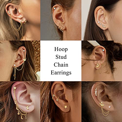 20G Cartilage Earrings Set For Women Men Stainless Steel Small Huggie Hoop Earring Flatback Star Moon Butterfly CZ Cartilage Stud Earrings Chain Dangle Cartilage Helix Tragus Piercing Jewelry2