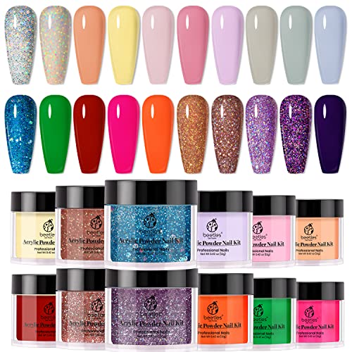 Beetles Acrylic Powder Nail Kit 20 Colors Rainbow Glitter Acrylic Nails Powder Professional Polymer Powder Colorful Set For Nail Extension Art Gifts Women Diy At Home #TOP20