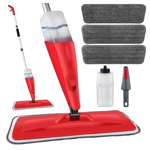 Homgif Spray Mop, 135cm Scopa Lavapavimenti a Spruzzo con 550ml Flacone Spray e 3 Riutilizzabile Tamponi di Ricambio, Mop Lavapavimenti per Casa, Cucina, Legno Duro, Laminato, Legno, Ceramica (Rosso)